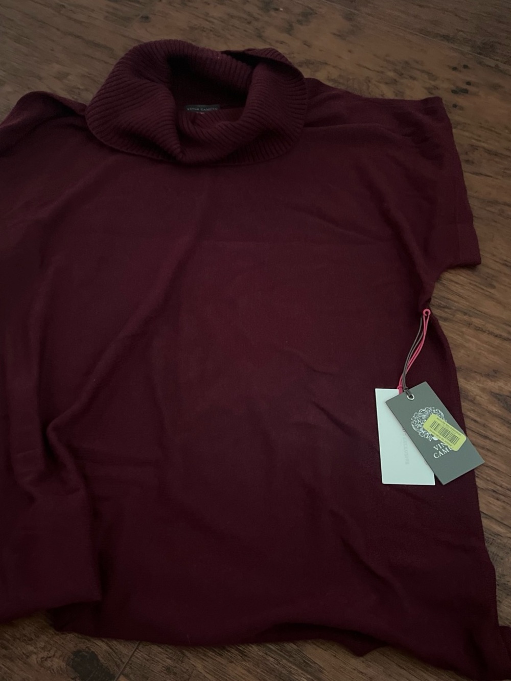 Vince Camuto Burgundy Cowl Neck Short Sleeve Sweater